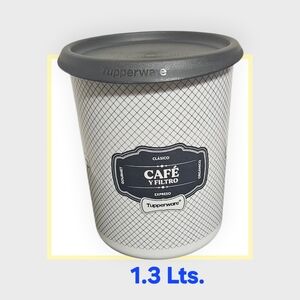 Tupperware Café y Filtro Storage Container - Gray Lid, White Patterned Body